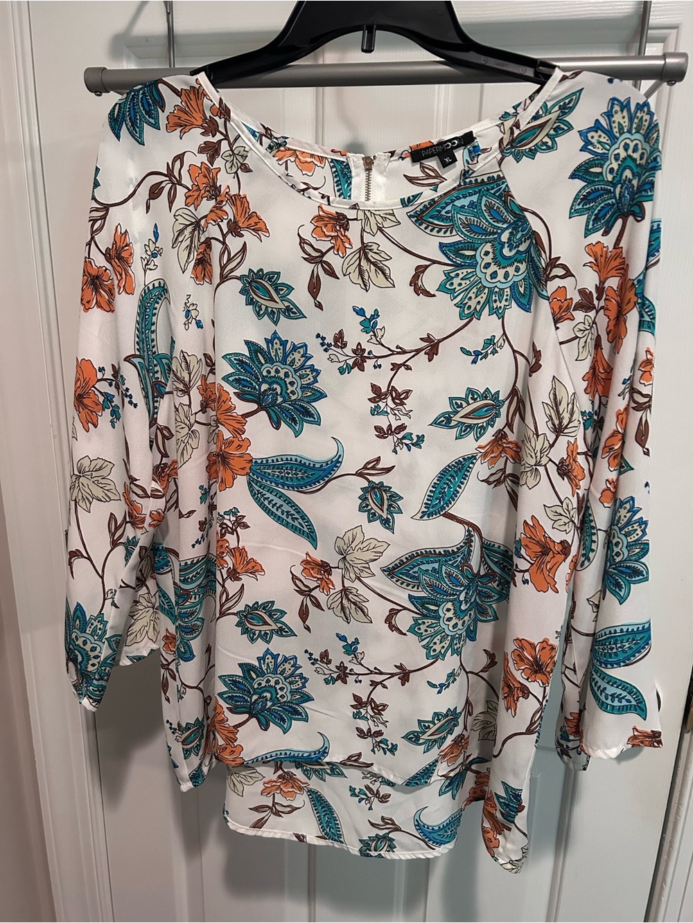 Papermoon White Blouse with Teal & Orange Floral Print